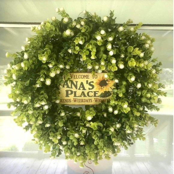 20" Artificial Boxwood Wreath for Front Door Decoration - Picture 2 of 3